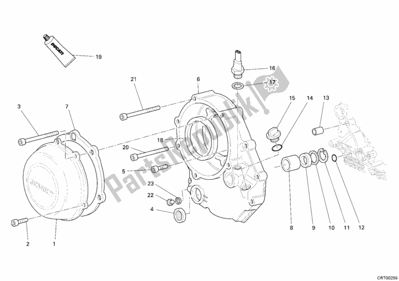 Alle onderdelen voor de Koppelingsdeksel van de Ducati Multistrada 1000 USA 2005